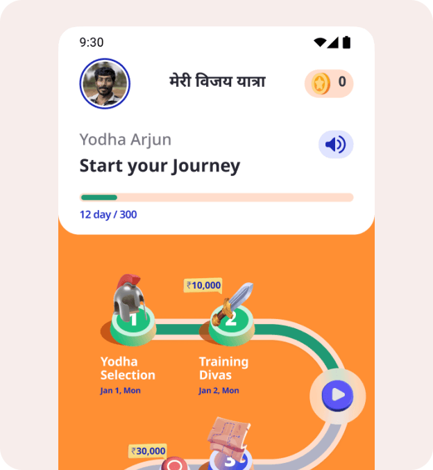 Leap learning app showing a gamified journey path and progress for a trainee
