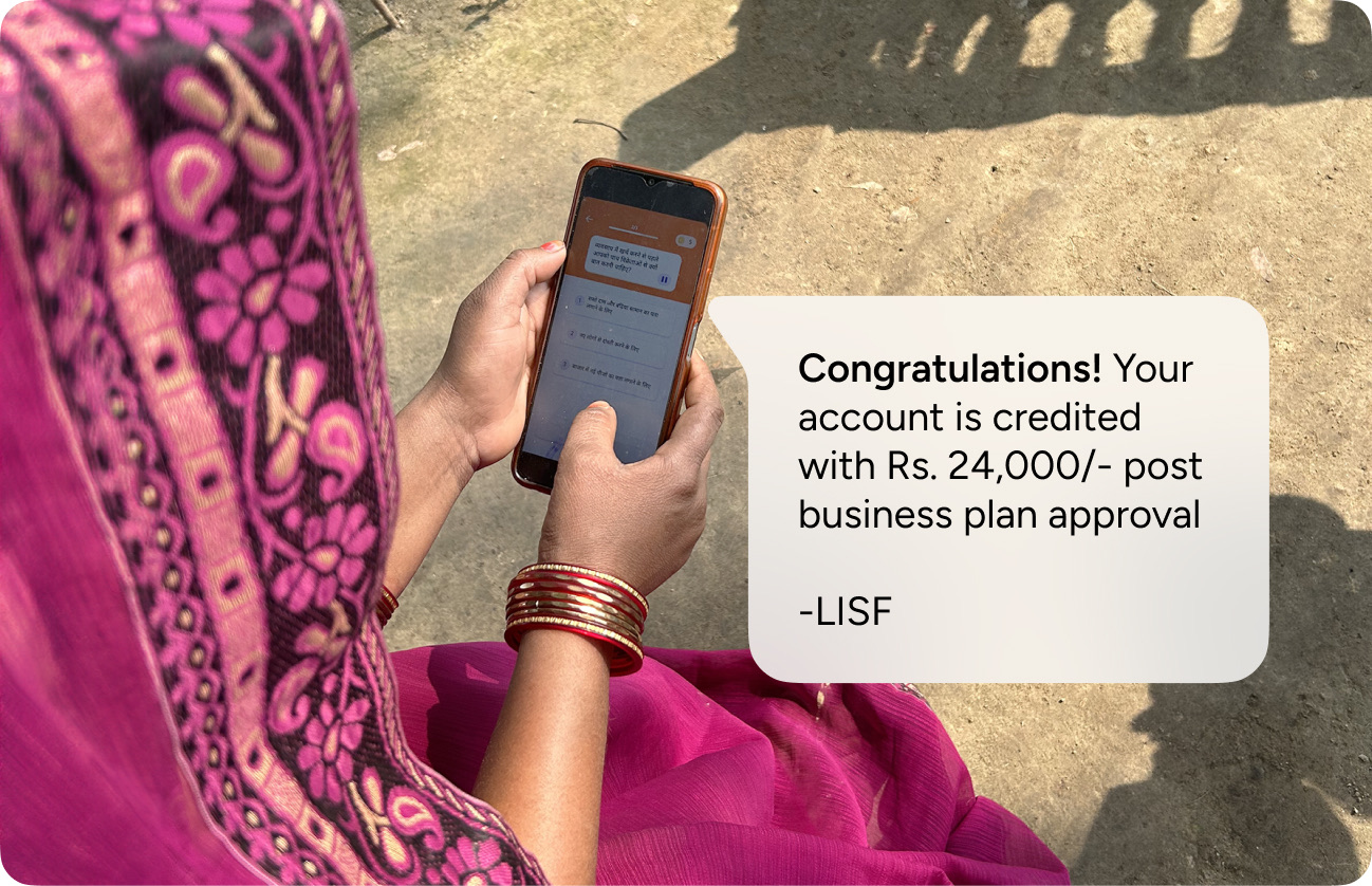 Beneficiary receiving grant notification on phone